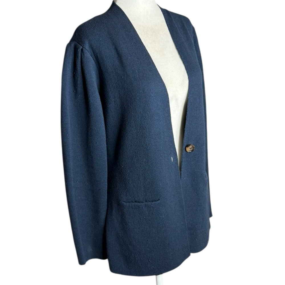 NIC+ZOE Blue Cardigan Sweater V-Neck Fitted FEMME SLEEVE JACKET size Small - Picture 7 of 13